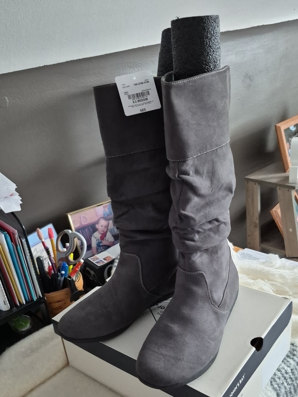 St. John's Bay Gray Suede Slouch Knee-High Boots